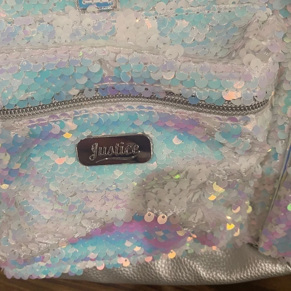 NWT Justice Girls Flip Sequin Holographic Pompom Initial Letter T Backpack